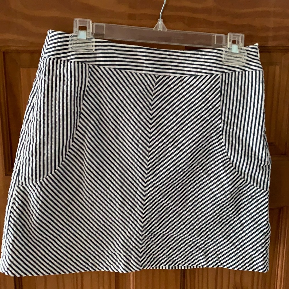 Sandro Navy and white cotton seersucker skirt